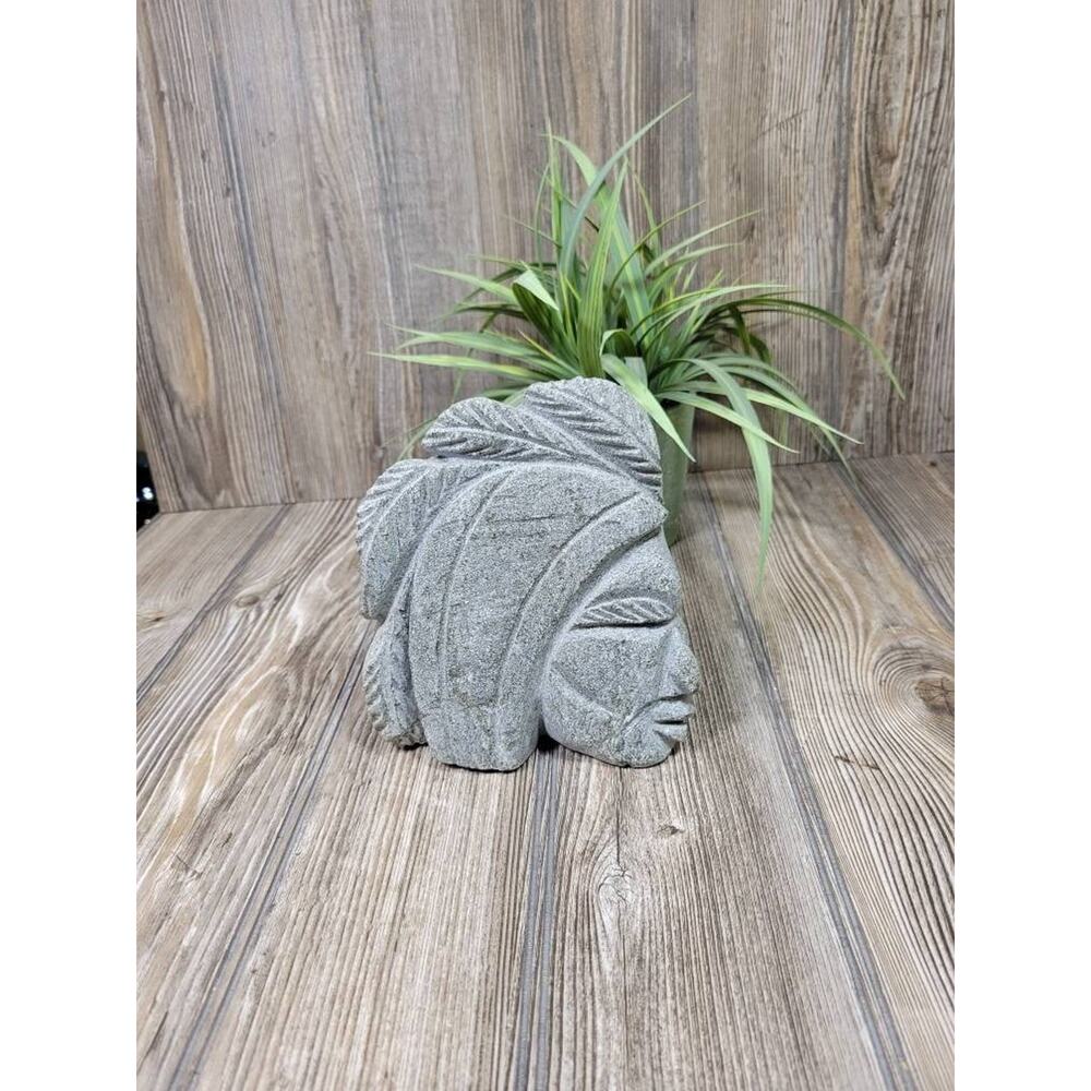 Vintage Native American Stone Bust, Hand Carved Head Statue, Signed